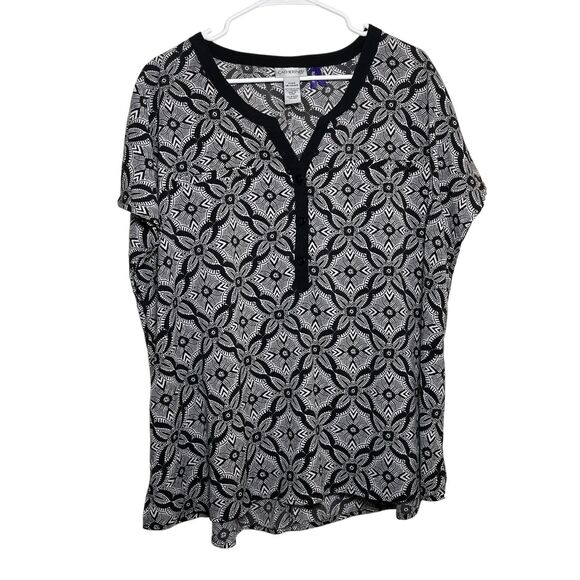 Catherines Blouse Women's Petite 1XWP V-Neck Popover Short Sleeve Shirt - Picture 1 of 9